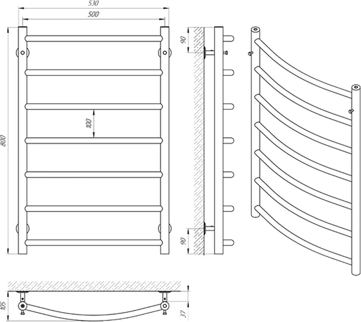 Uscator de prosoape Laris Flesh P7 500x800 (Chrome)