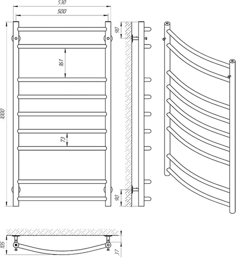 Полотенцесушитель Laris Flesh P9 500x1000 (Chrome)