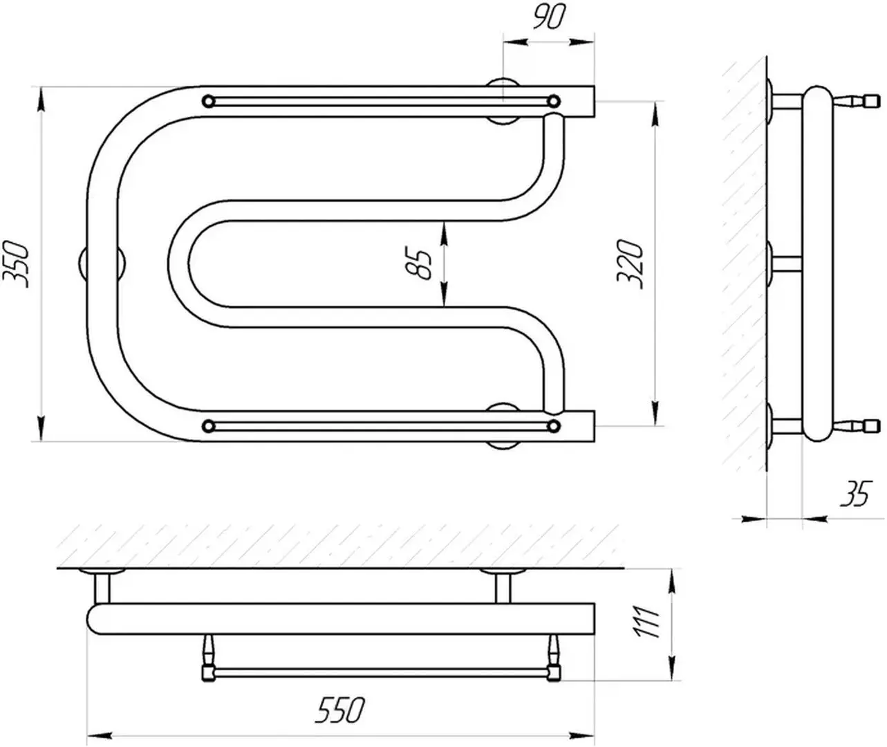 Полотенцесушитель Laris Foxtrot Mini P 550х350 (Chrome)