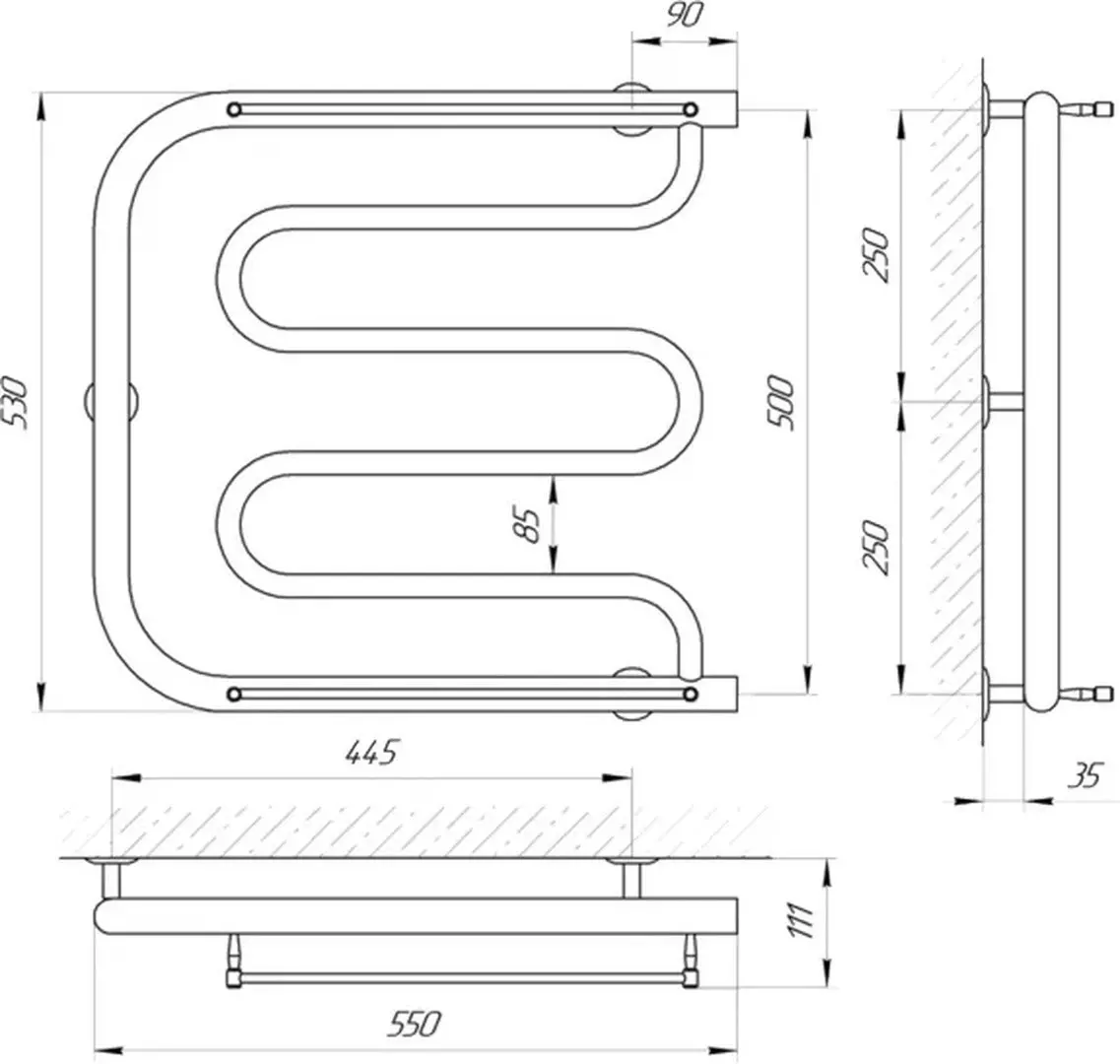 Полотенцесушитель Laris Foxtrot P 550х500 (Chrome)