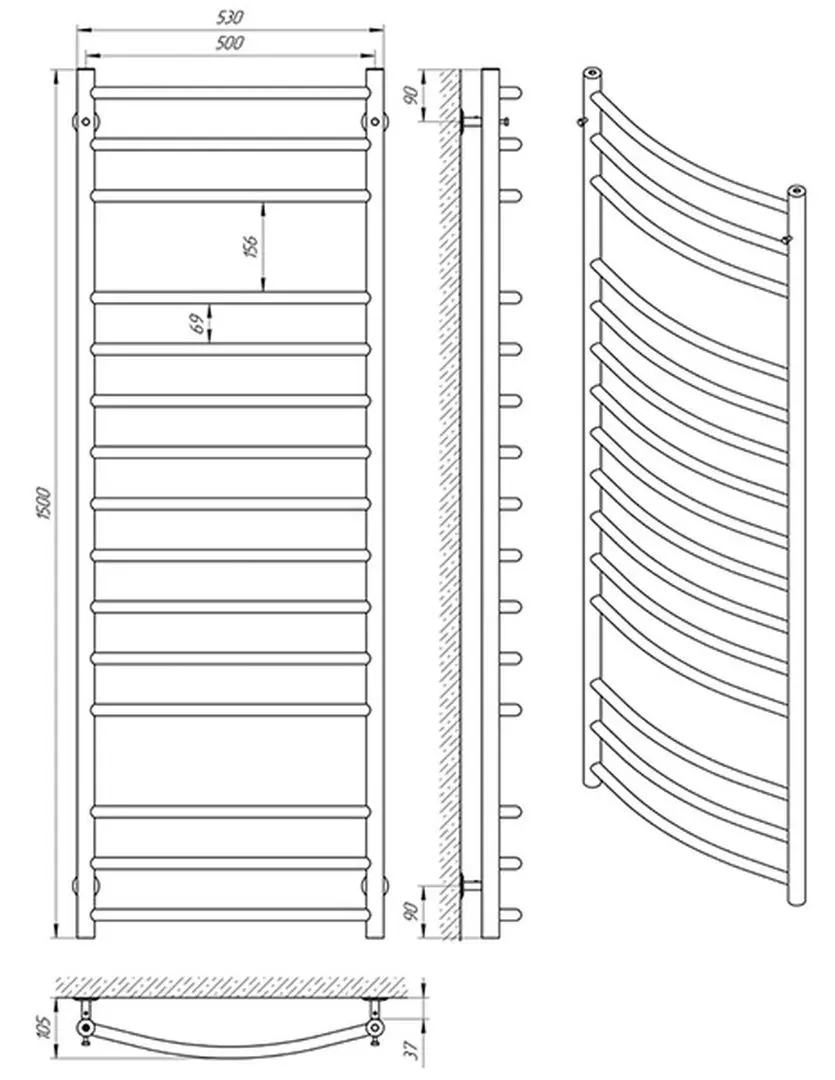 Полотенцесушитель Laris Klassik P15 500х1500 (Chrome)