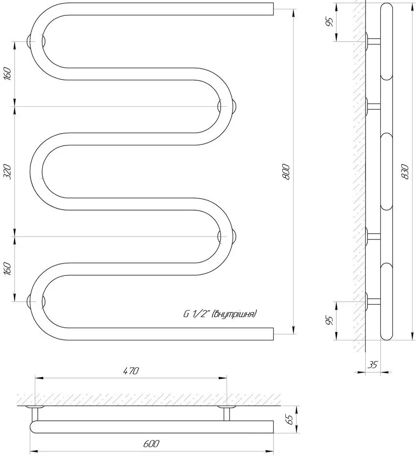 Полотенцесушитель Laris Zmeevik 32 PC5 600x800 (Chrome)