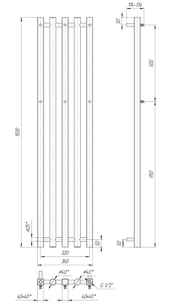 Полотенцесушитель Mario Битуб 1500х360 (Inox) - 2