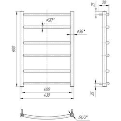 Полотенцесушитель Mario Clasic 600x430/400 (Chrome) Thumb