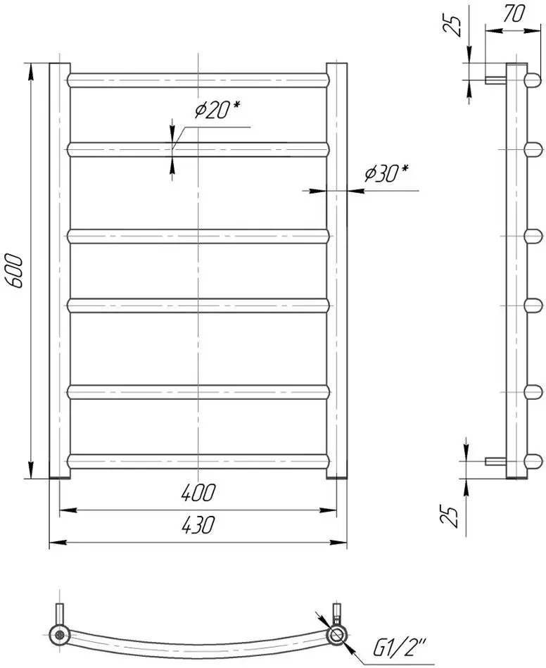 Полотенцесушитель Mario Clasic 600x430/400 (Chrome)