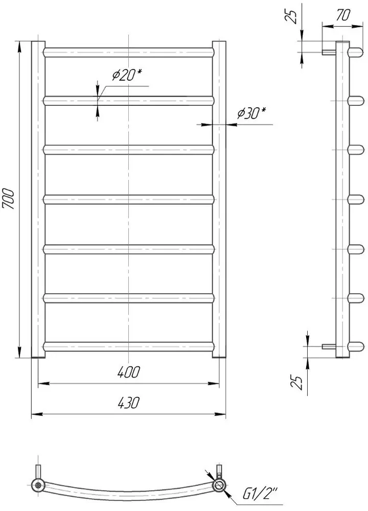 Полотенцесушитель Mario Clasic 700x430/400 (Chrome)