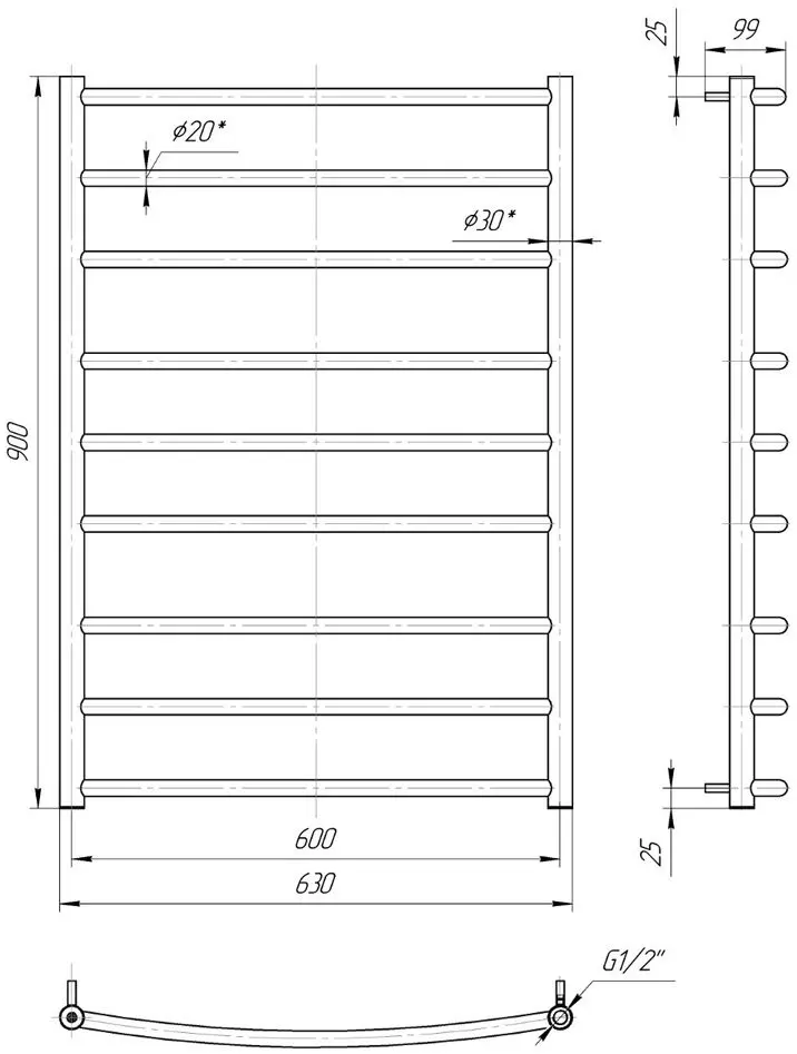 Полотенцесушитель Mario Clasic 900x630/600 (Chrome)