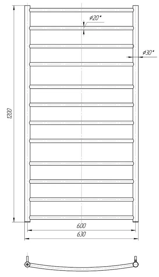 Полотенцесушитель Mario Classic 1200x630/600 (Chrome)