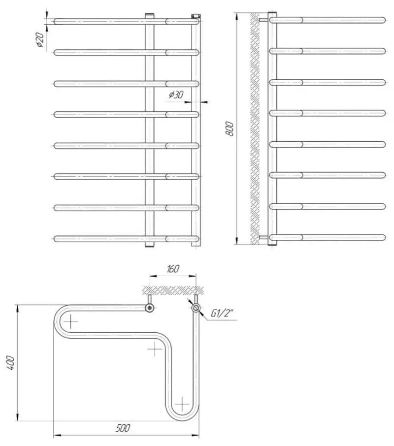 Полотенцесушитель Mario Cornier 800x500 (Inox)