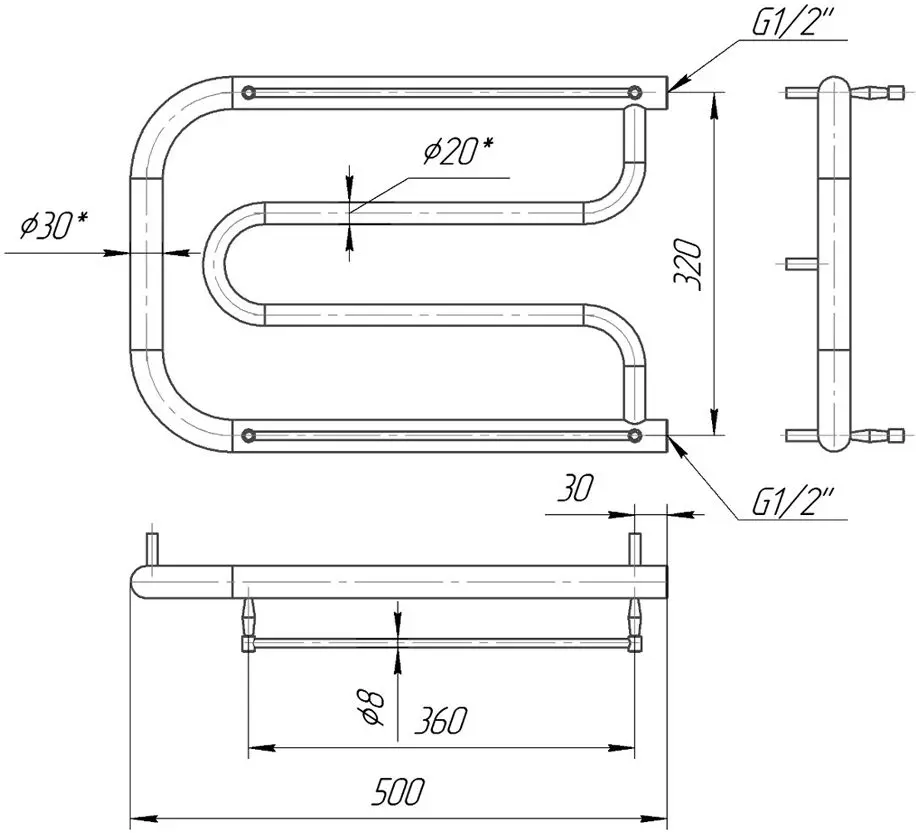 Полотенцесушитель Mario Foxtrot 350×500/320 (Chrome)