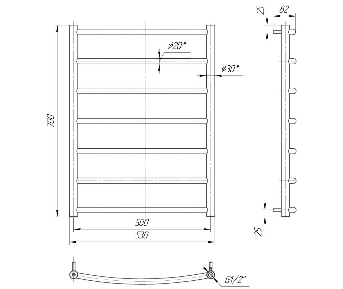 Полотенцесушитель Mario Классик 700х530/500 (Chrome)