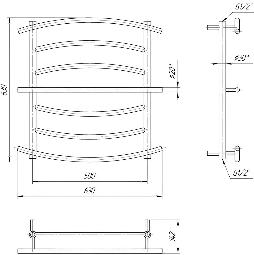 Полотенцесушитель Mario Lion 630x630/500 (Chrome)