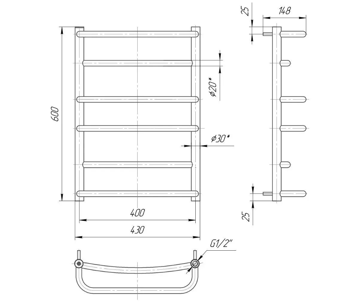 Полотенцесушитель Mario Люкс 600х430/400 (Chrome)