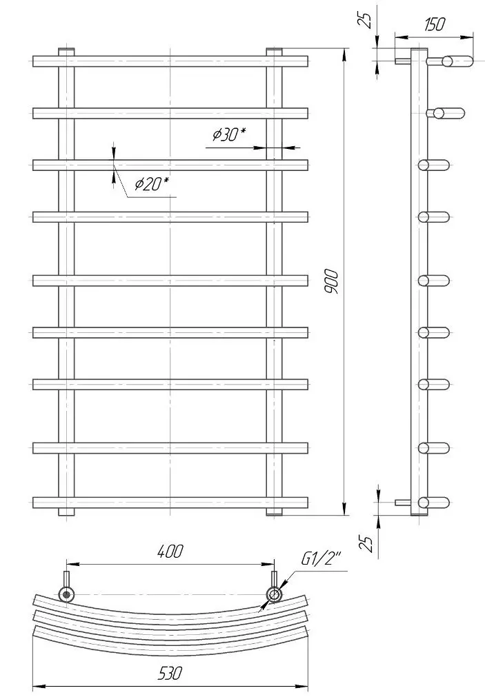 Полотенцесушитель Mario Марио 900х530/400 (Chrome)