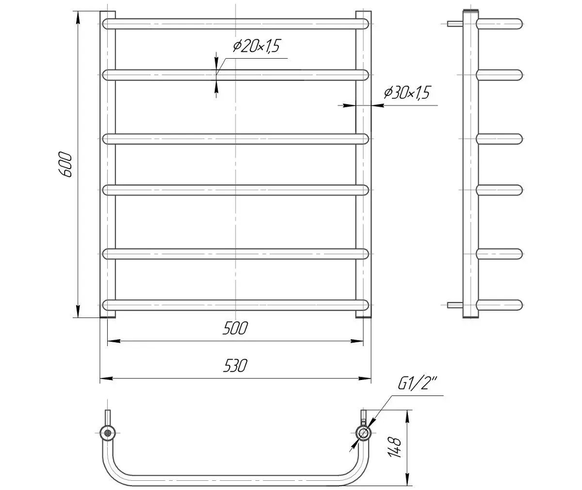 Полотенцесушитель Mario Стандарт 600х530/500 (Chrome)
