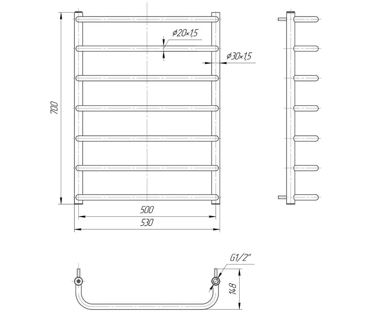 Полотенцесушитель Mario Стандарт 700х530/500 (Chrome)
