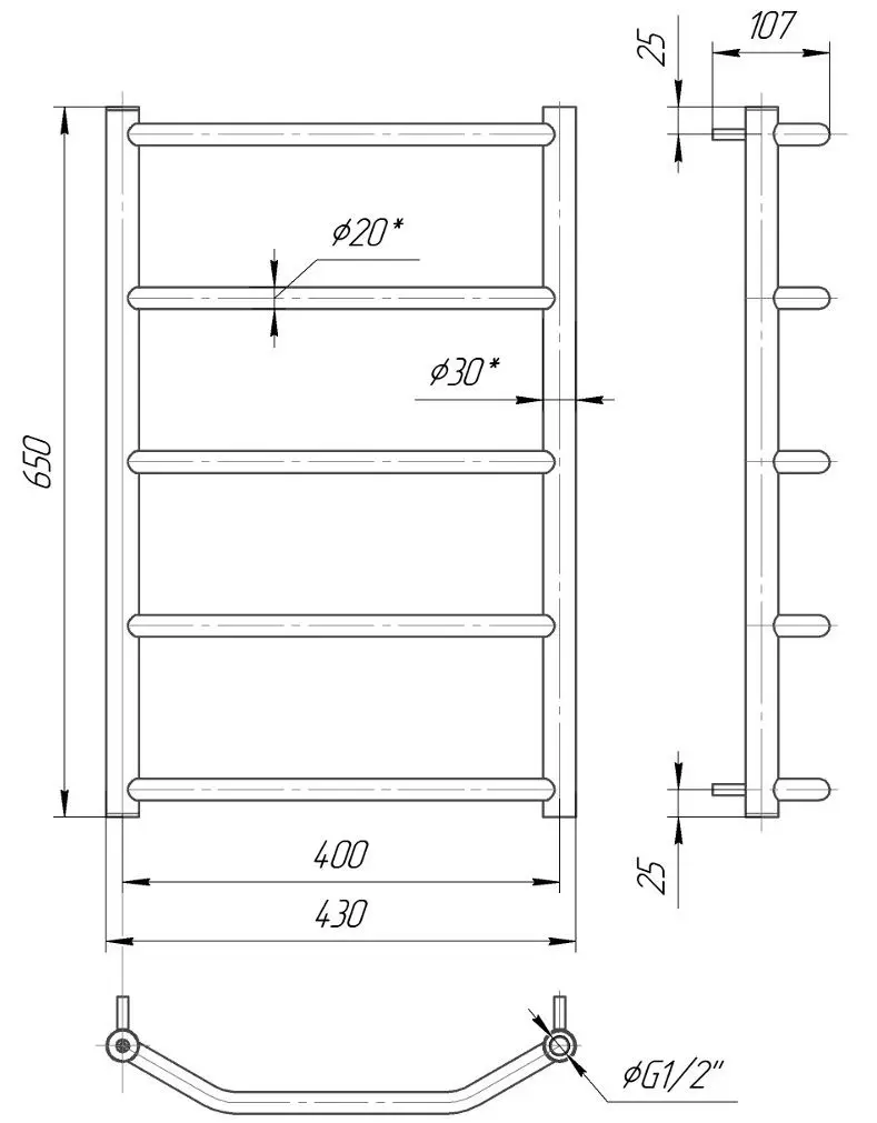 Полотенцесушитель Mario Трапеция HP 650х430/400 (Chrome)
