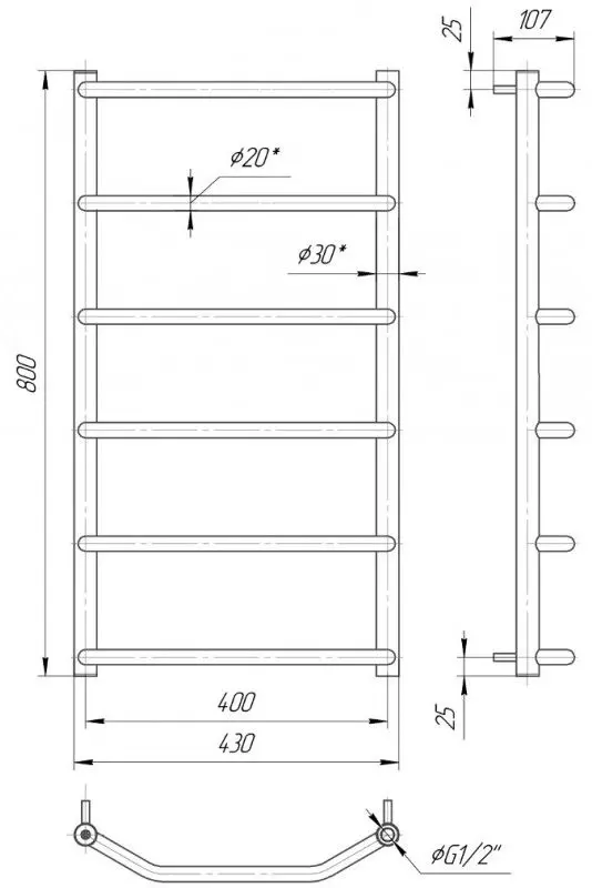 Полотенцесушитель Mario Трапеция HP 800x400 (Inox)