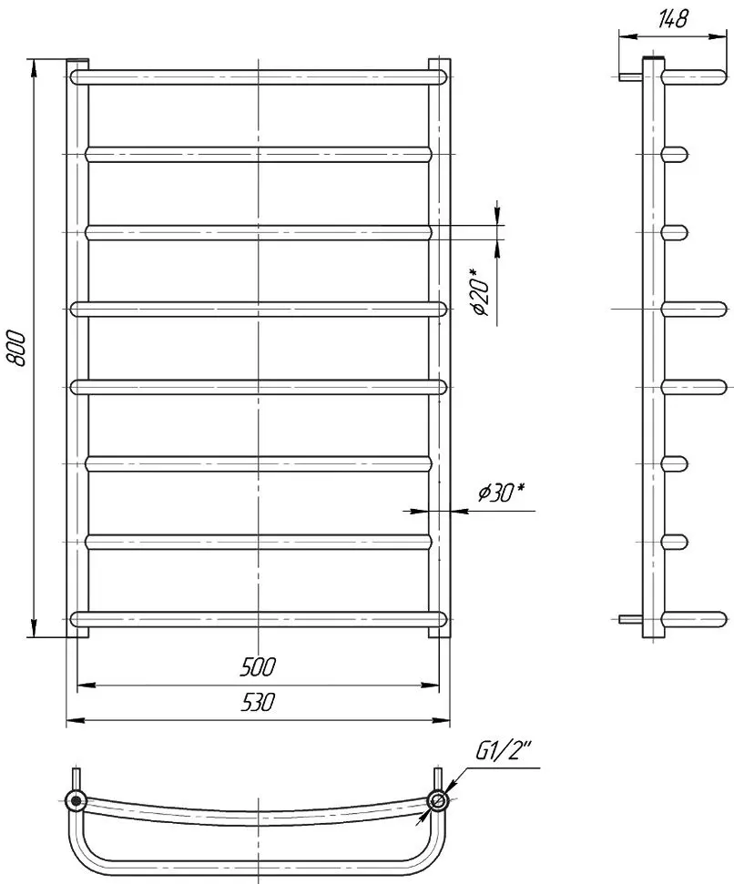 Полотенцесушитель Mario Lux 800x530/500 (Chrome)
