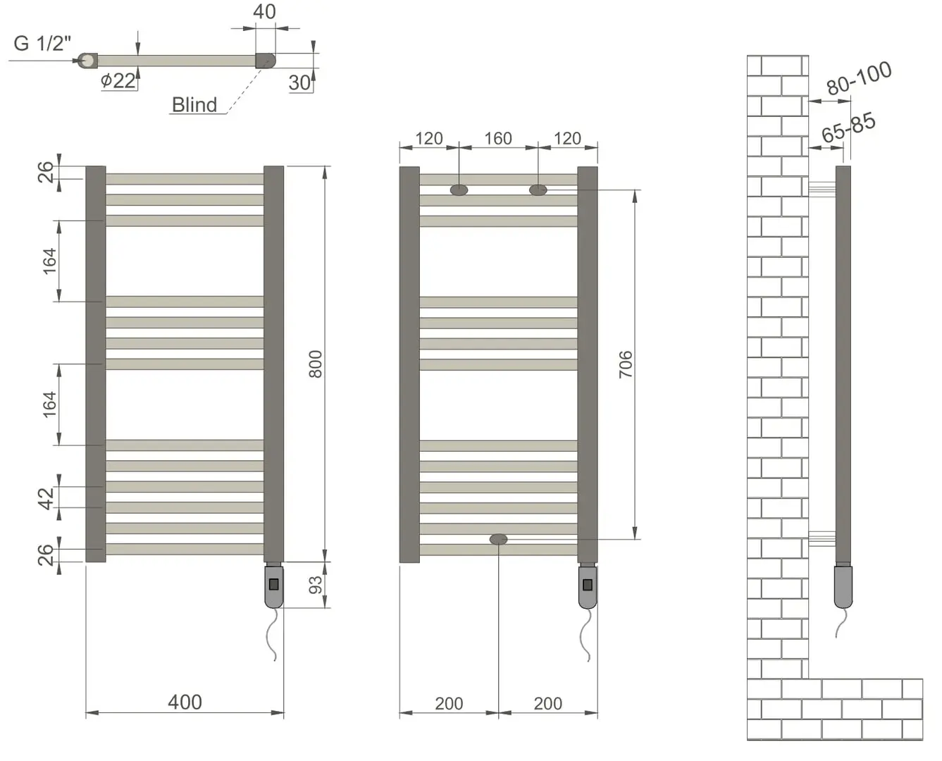 Полотенцесушитель электрический Radiva Haiti Flat 400x800 (White)