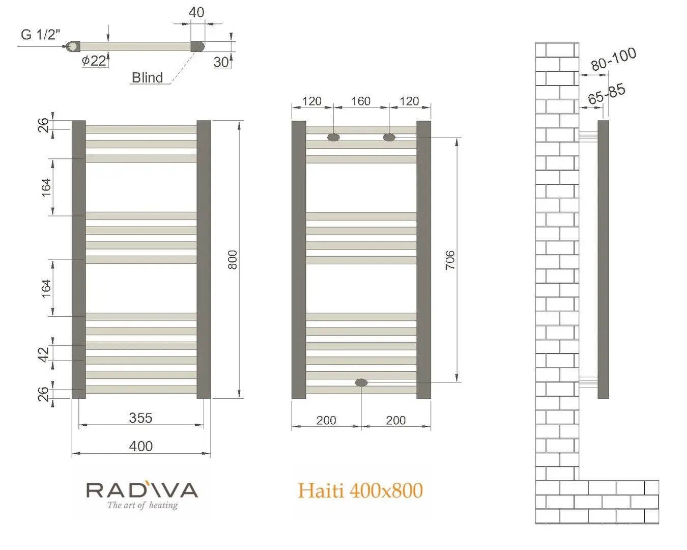 Полотенцесушитель Radiva Haiti Flat 400x800 (Black Matte)