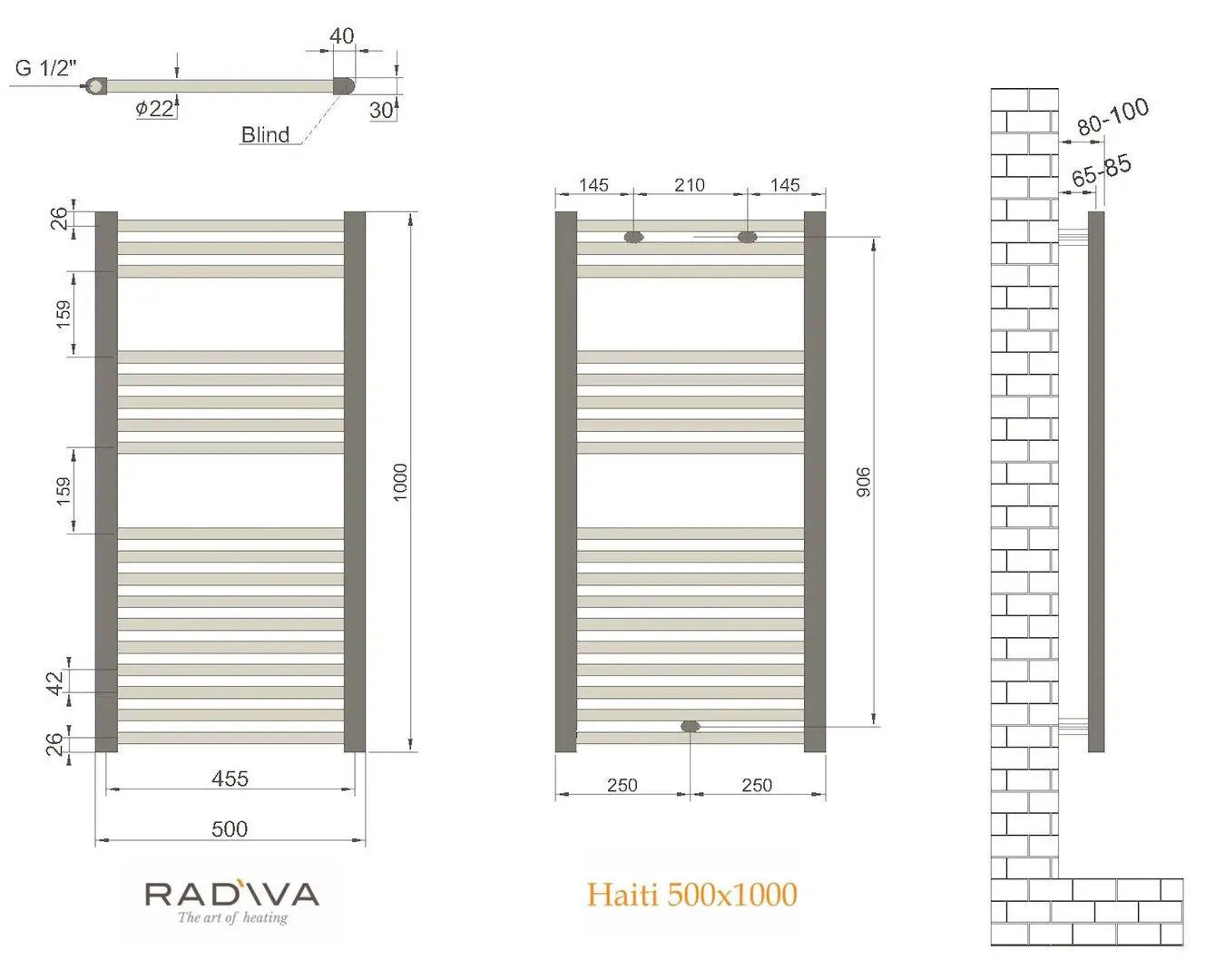 Полотенцесушитель Radiva Haiti Flat 500x1000 (Black Matte)