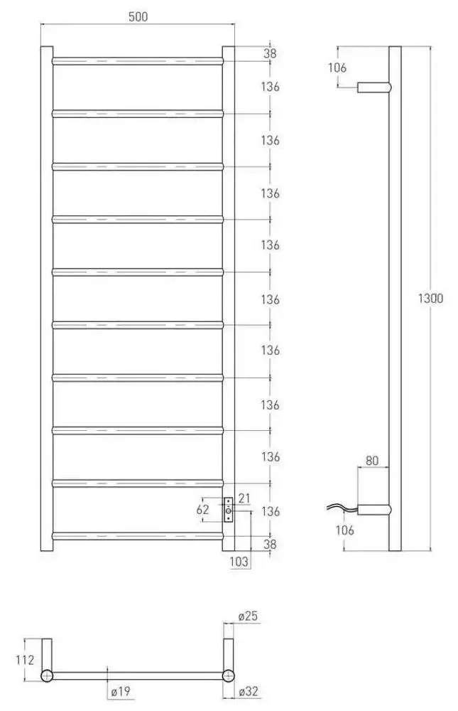 Uscator de prosoape Volle Rondo 9235.000204 500х1300 (Black) - 3