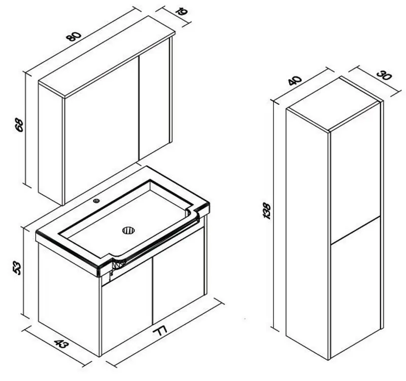Шкаф с зеркалом Orka Luna 80 (Gray Stone/White) - 2