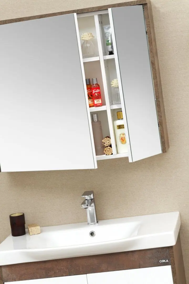 Шкаф с зеркалом Orka Luna 80 (Gray Stone/White) - 3