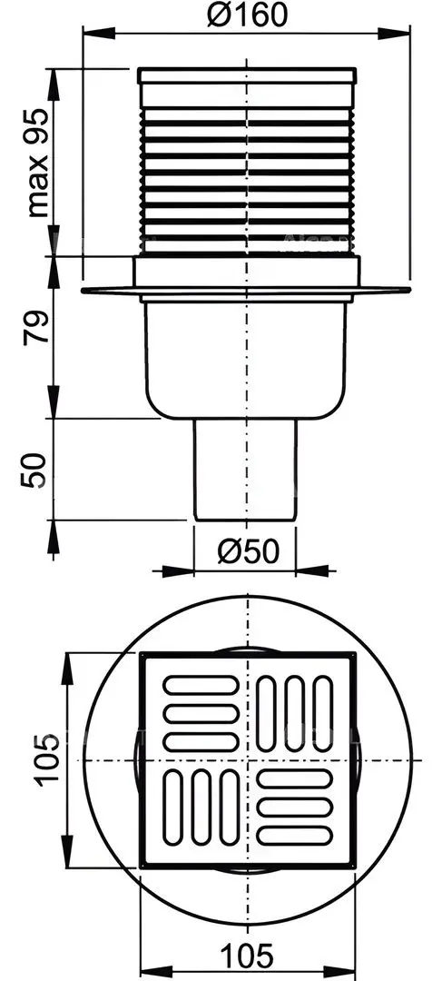 Душевой трап Alcaplast APV32 105x105 (Grey/Inox) - 3