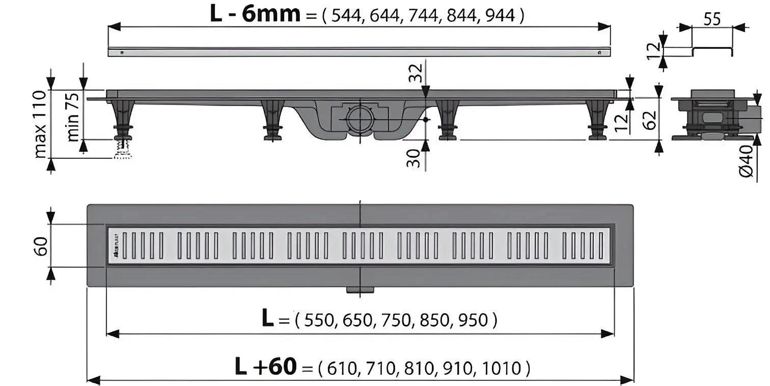 Душевой трап Alcaplast APZ10-650M 650x60 (Grey) - 4