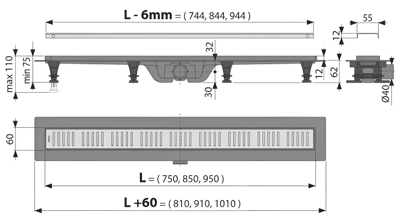 Душевой трап Alcaplast APZ10-750M 750х60 (Grey) - 4