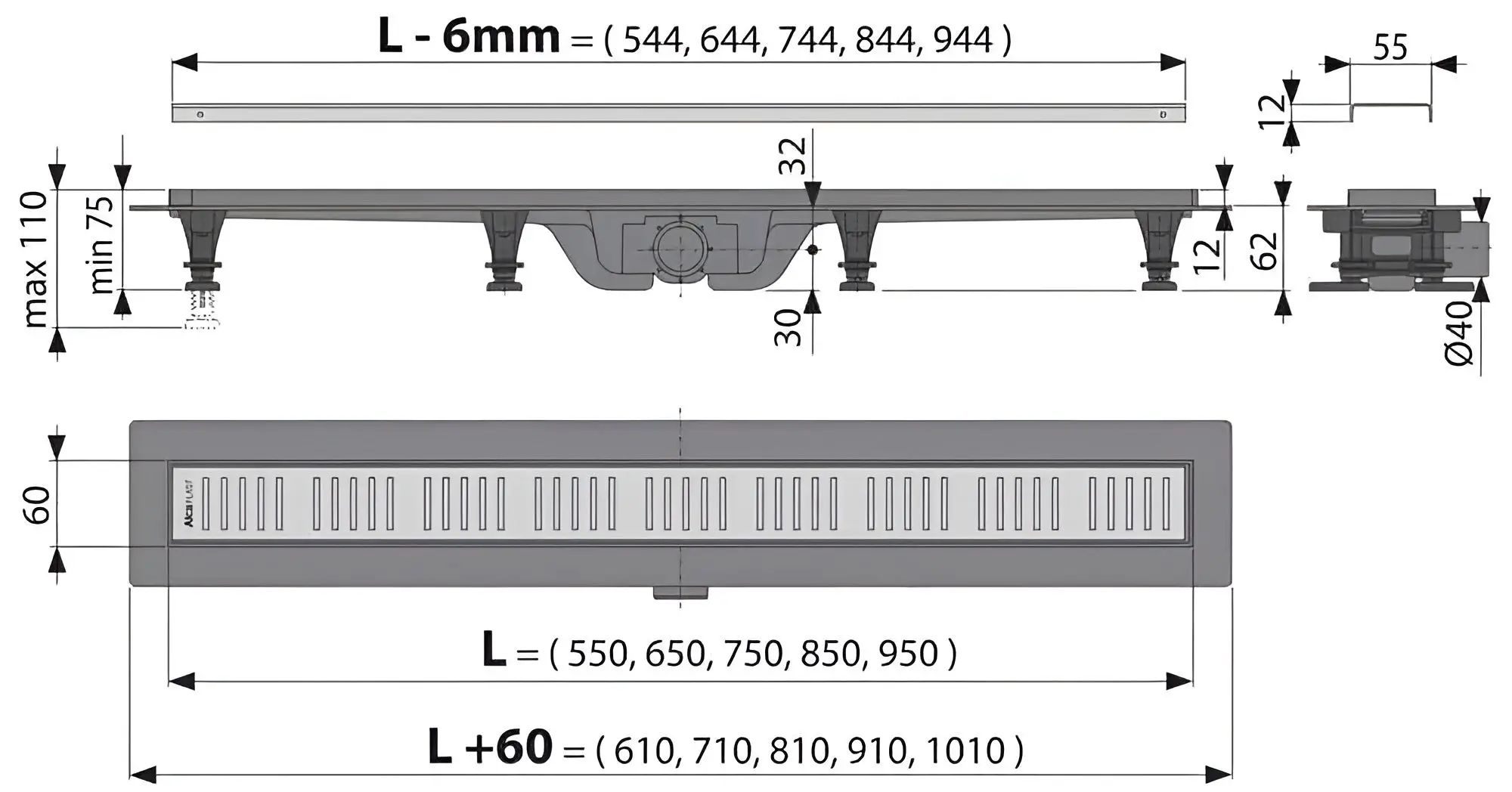 Душевой трап Alcaplast APZ10-850M 850M 850x60 (Grey) - 4