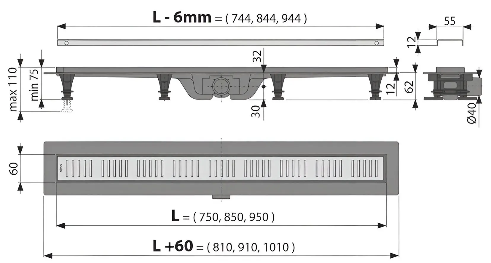 Душевой трап Alcaplast APZ10-950M 950х60 (Grey) - 4