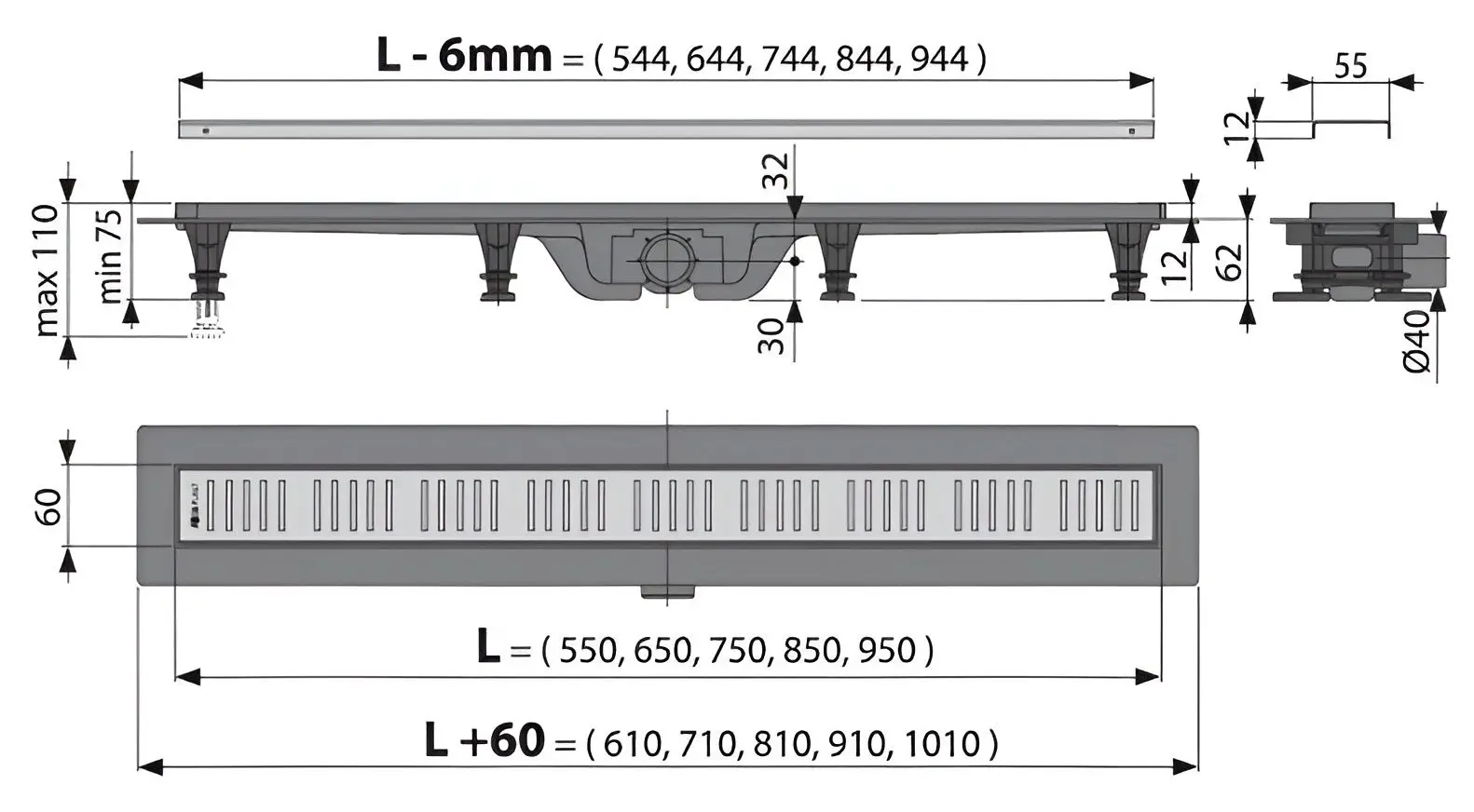 Душевой трап Alcaplast APZ10Black-650M 650х60 (Black) - 5