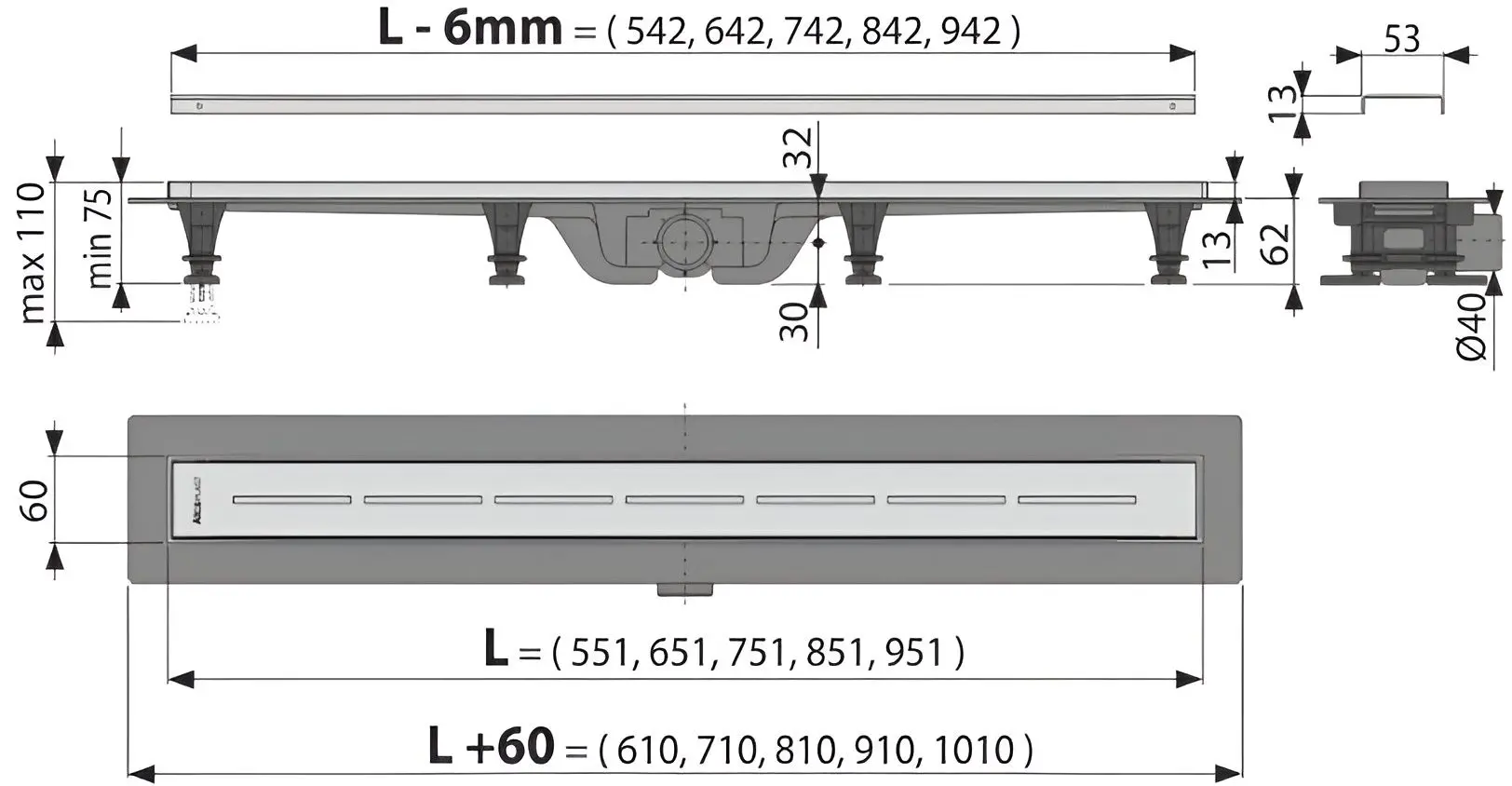 Душевой трап Alcaplast APZ18-550M 550x60 (Grey) - 4