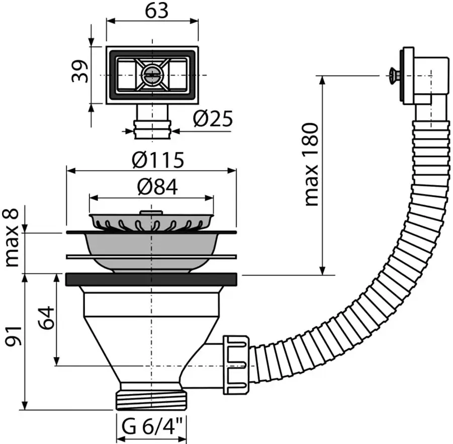 Сифон для кухонной мойки Alcaplast A38