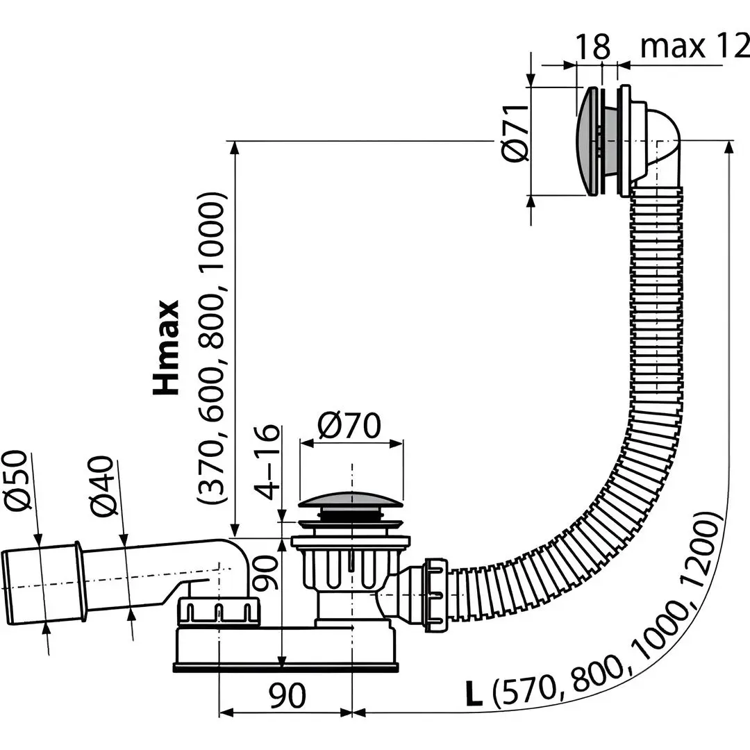 Сифон для ванны Alcaplast A507CKM-80 (White) - 3