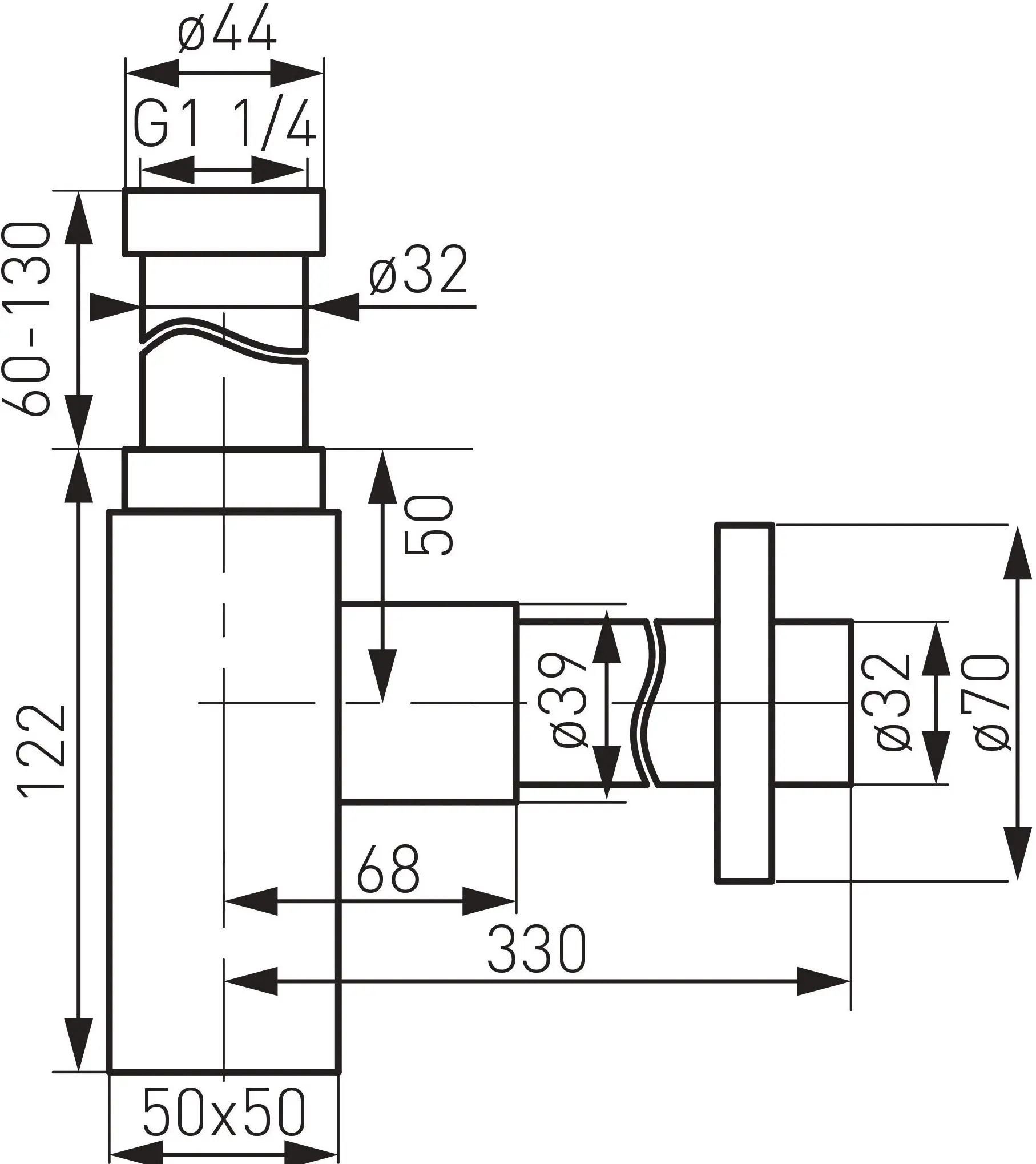 Sifon pentru lavoar Ferro Quadro S280 (Chrome)