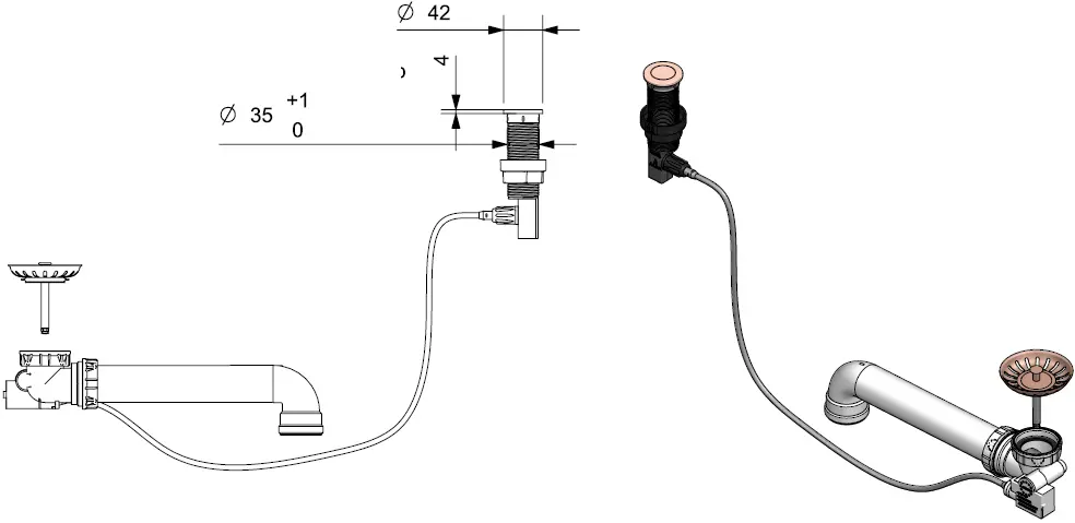Sifon pentru chiuveta Reginox Push-Popup M1784 (Copper)