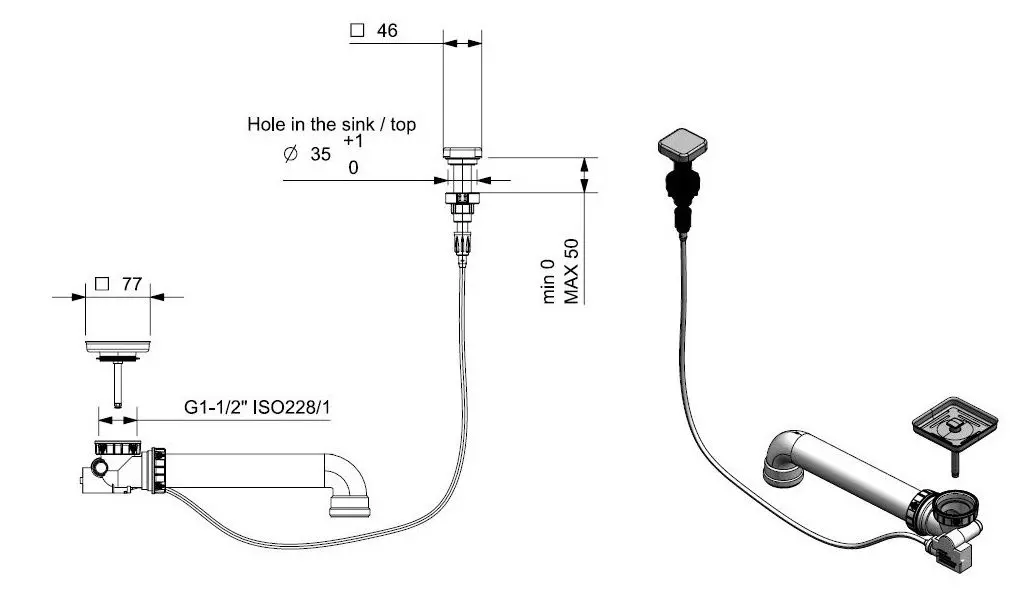 Sifon pentru chiuveta Reginox Pop-up R22320 (Inox)