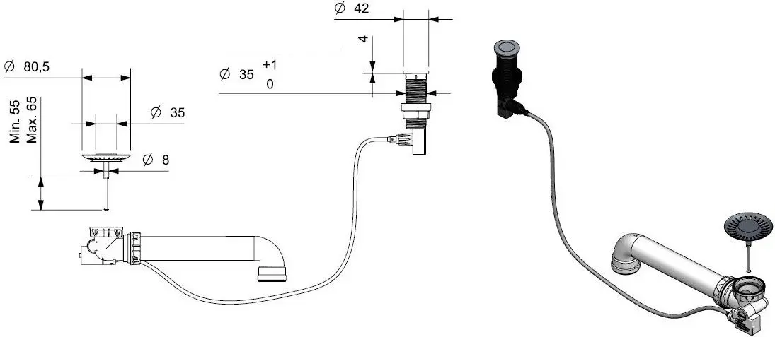 Sifon pentru chiuveta Reginox Popup R35689 (Gun Metal)