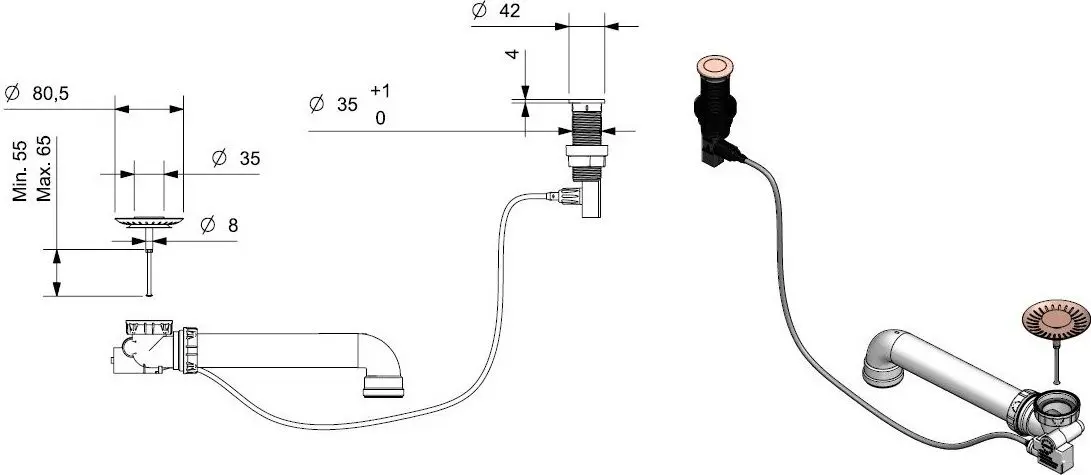 Сифон для мойки Reginox Push-Popup R35696 (Copper)