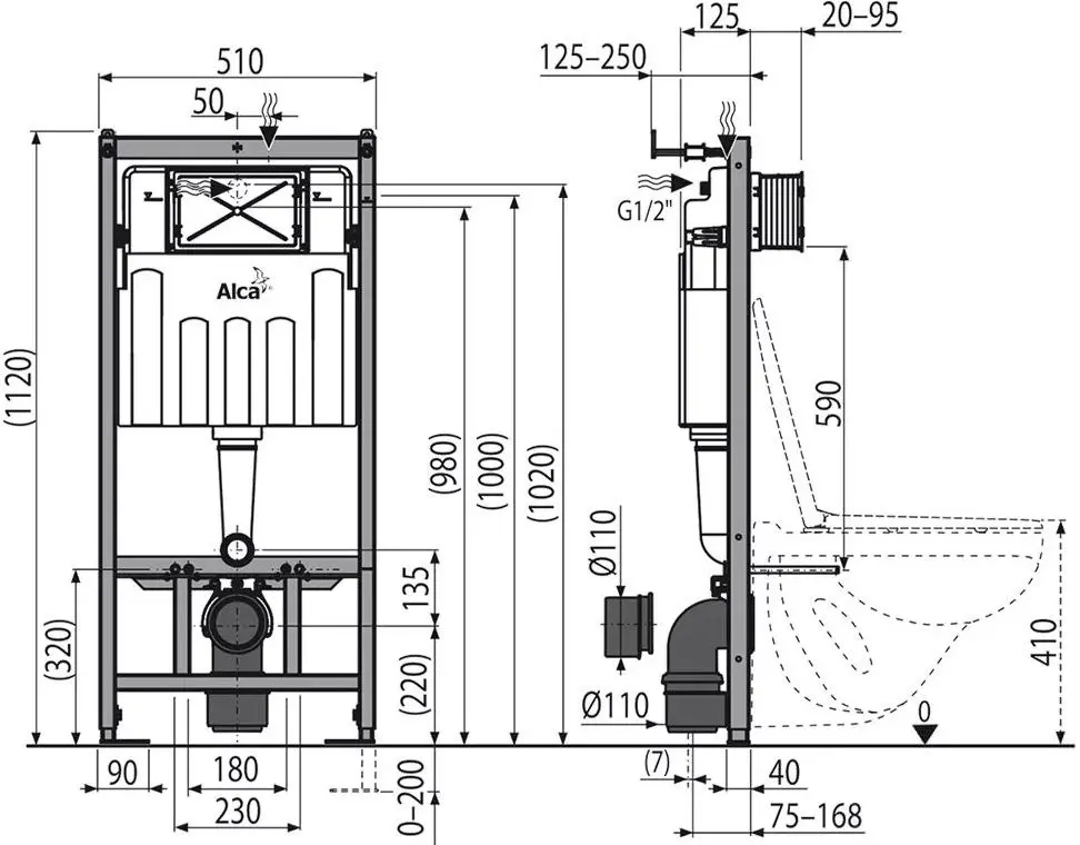 Instalare pentru vas wc + buton de spalare Alcaplast Sadromodul AM101/1120+M570+M91