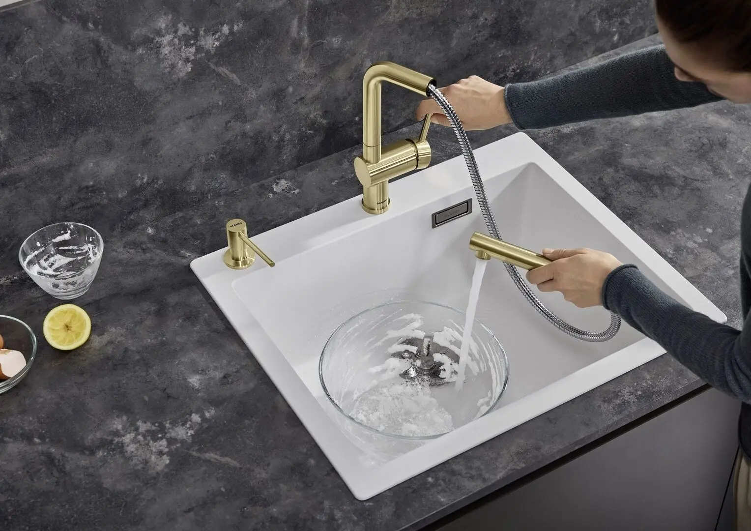 Baterie pentru chiuveta Blanco Linus-S 526684 (Satin Gold)