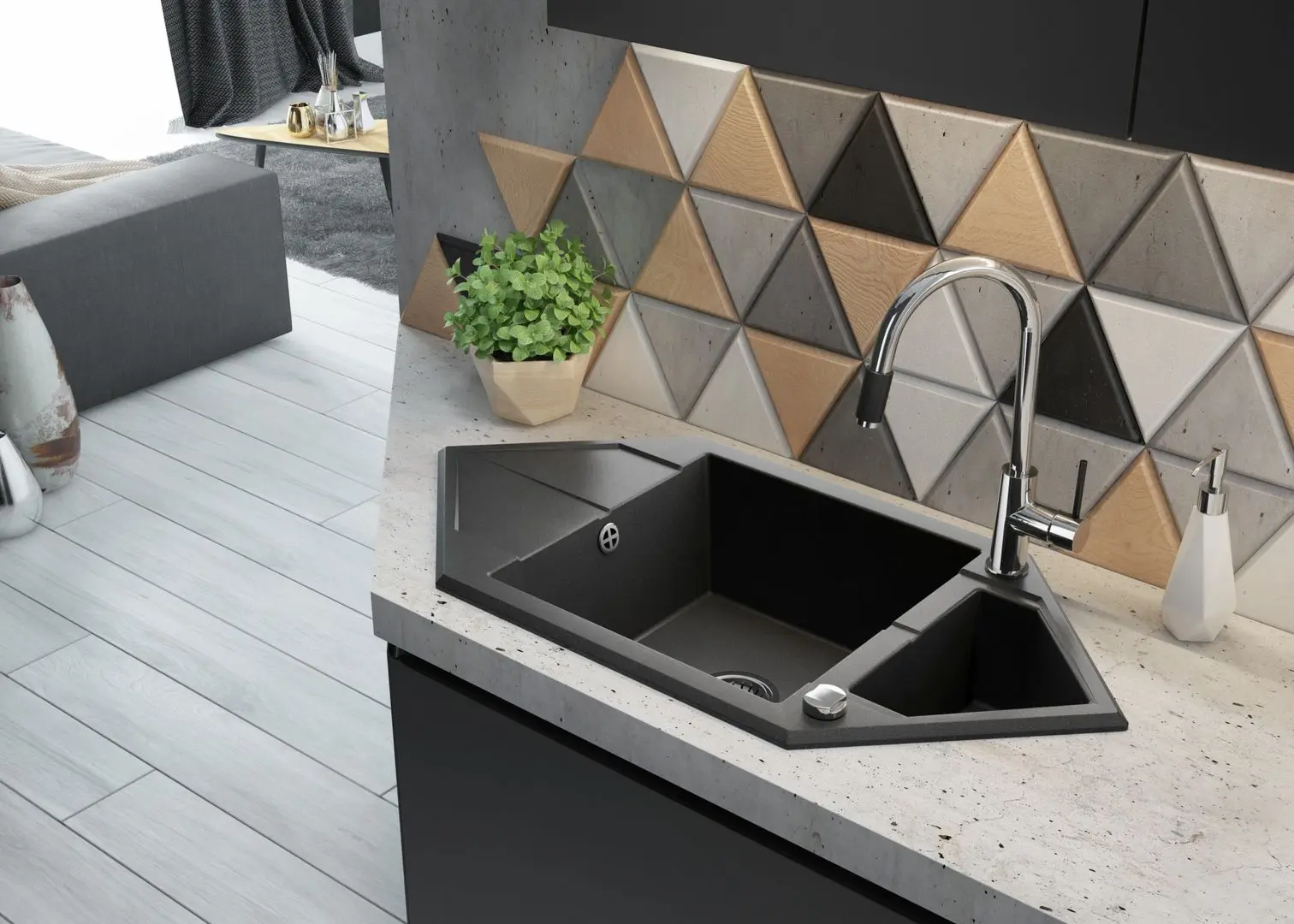 Baterie pentru chiuveta Deante Aster BCA 064M (Chrome/Black) - 3