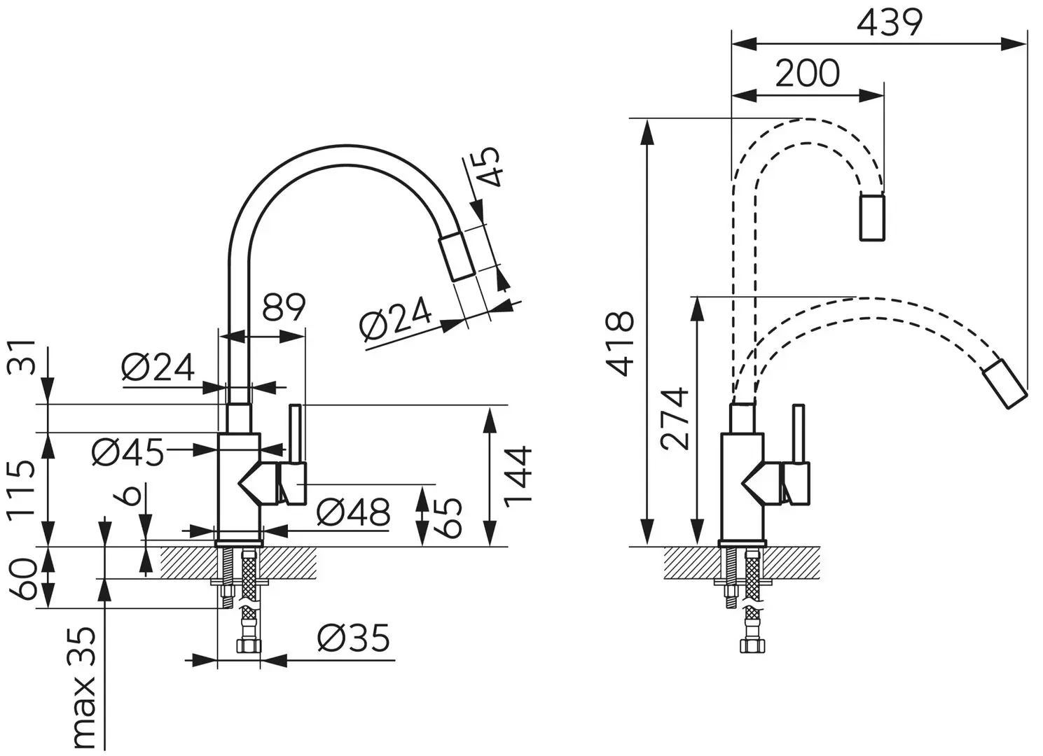 Baterie pentru chiuveta Ferro Zumba BZA4BLB (Black)