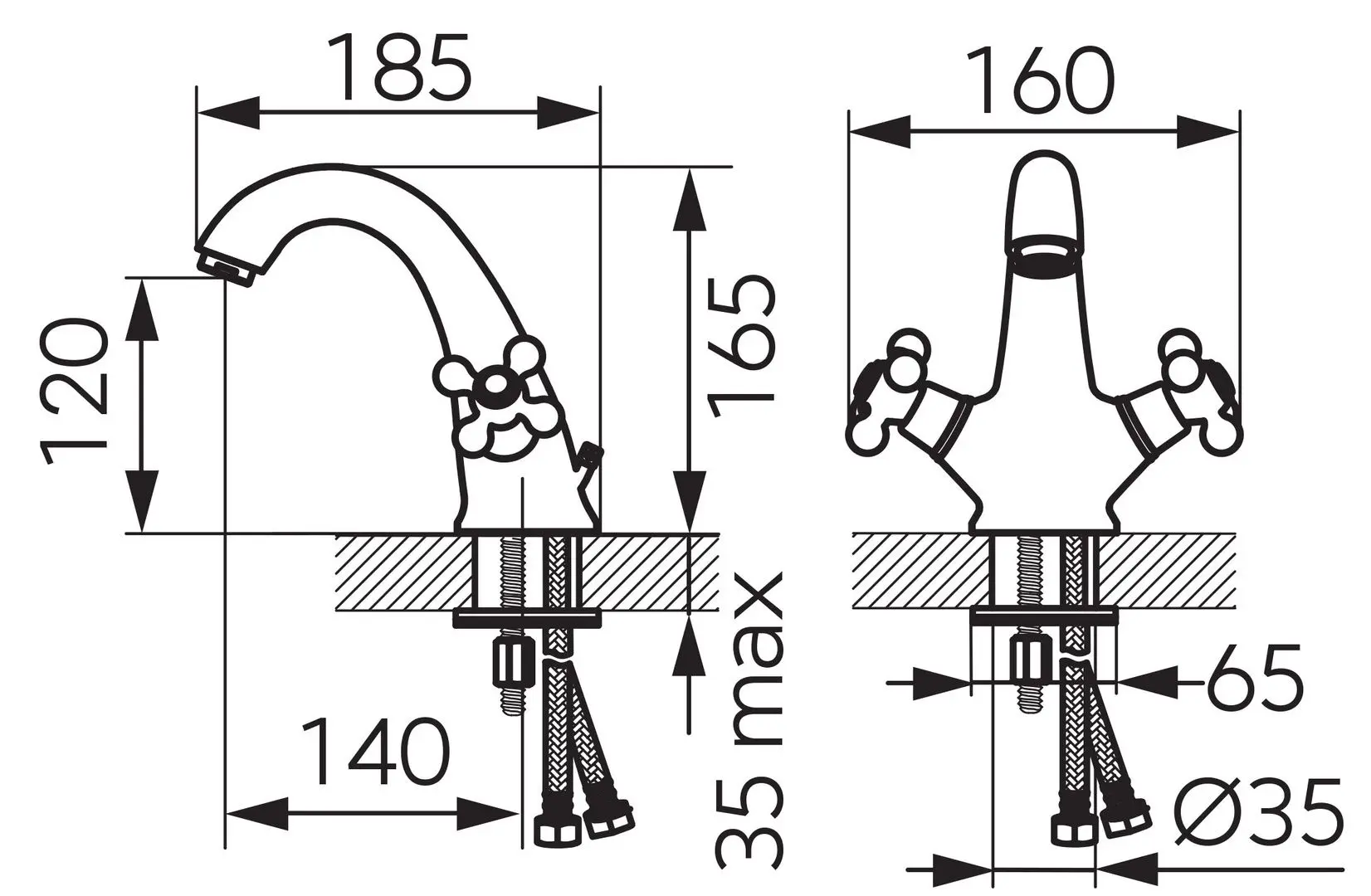 Baterie pentru lavoar Ferro Antica BAI2BR (Bronze)