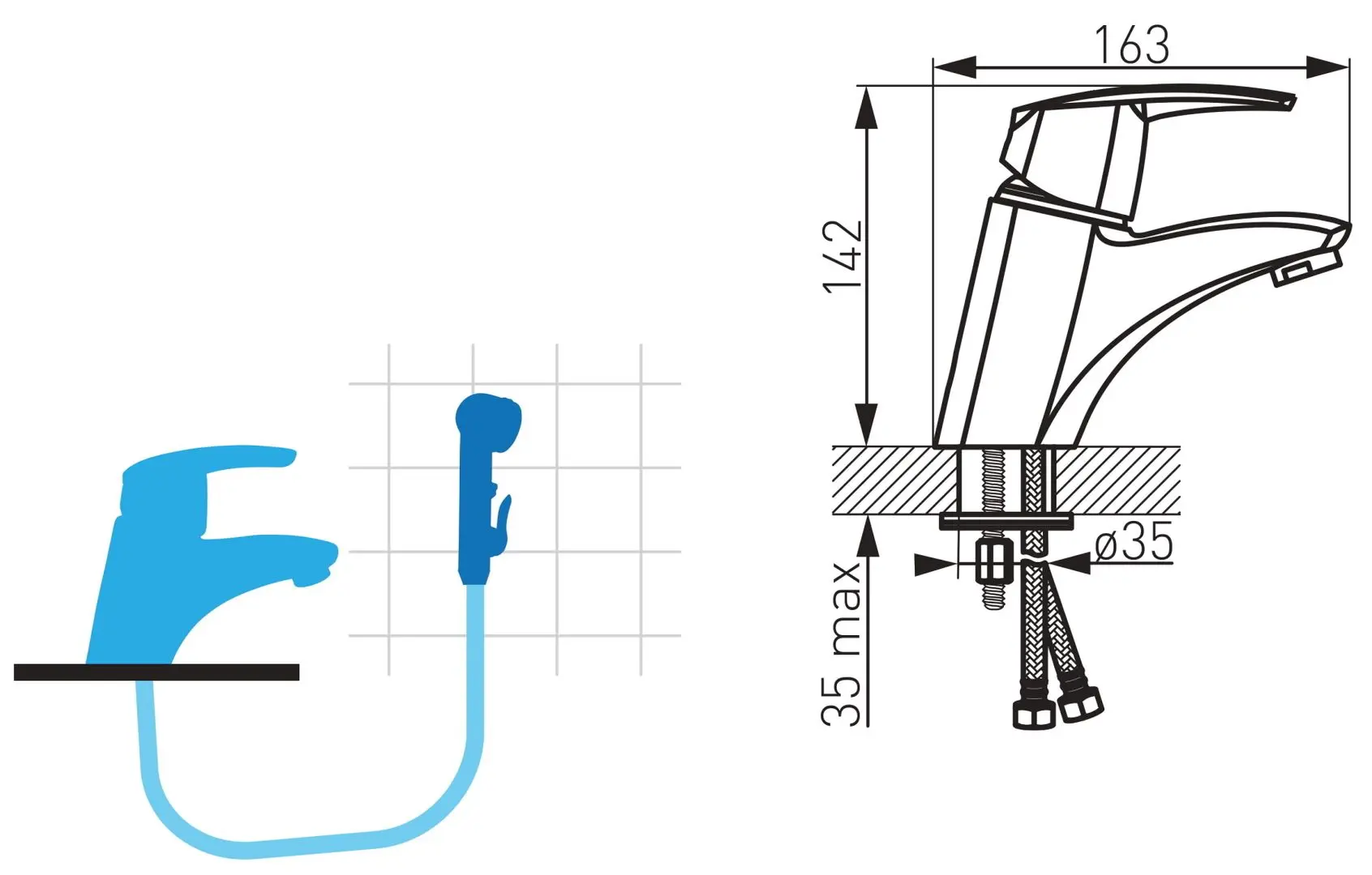 Baterie pentru lavoar cu dus igienic Ferro Metalia 56015.0 (Chrome) - 2