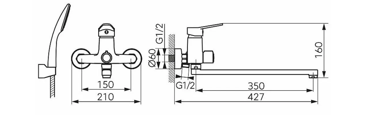 Смеситель для ванны и душа Ferro Isso BIS55A (Chrome)